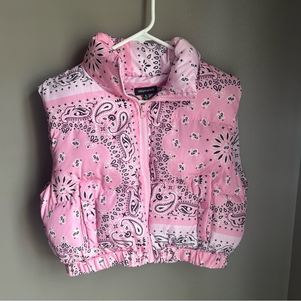 Sleeveless Zip Up Front Pocket Multi Print Paisley Bandana Vest - 36point5 - Picture 4 of 8